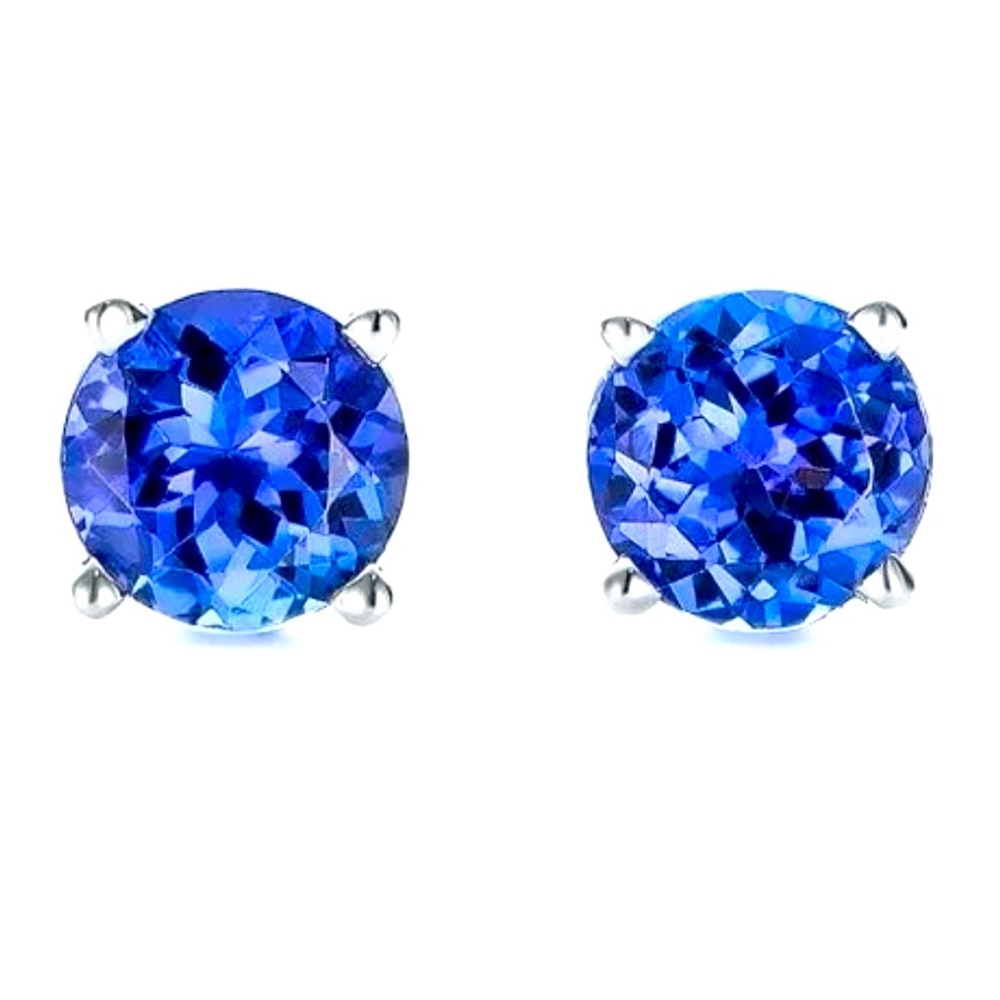2.00 CT TANZANITE STUD EARRINGS 14K WHITE GOLD ROUND CUT BASKET 7MM PUSH BACK